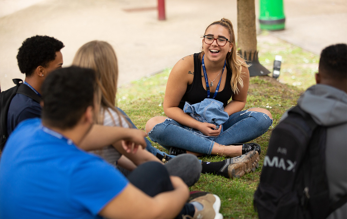 Students laughing together outside