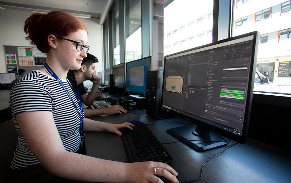 Student using a computer