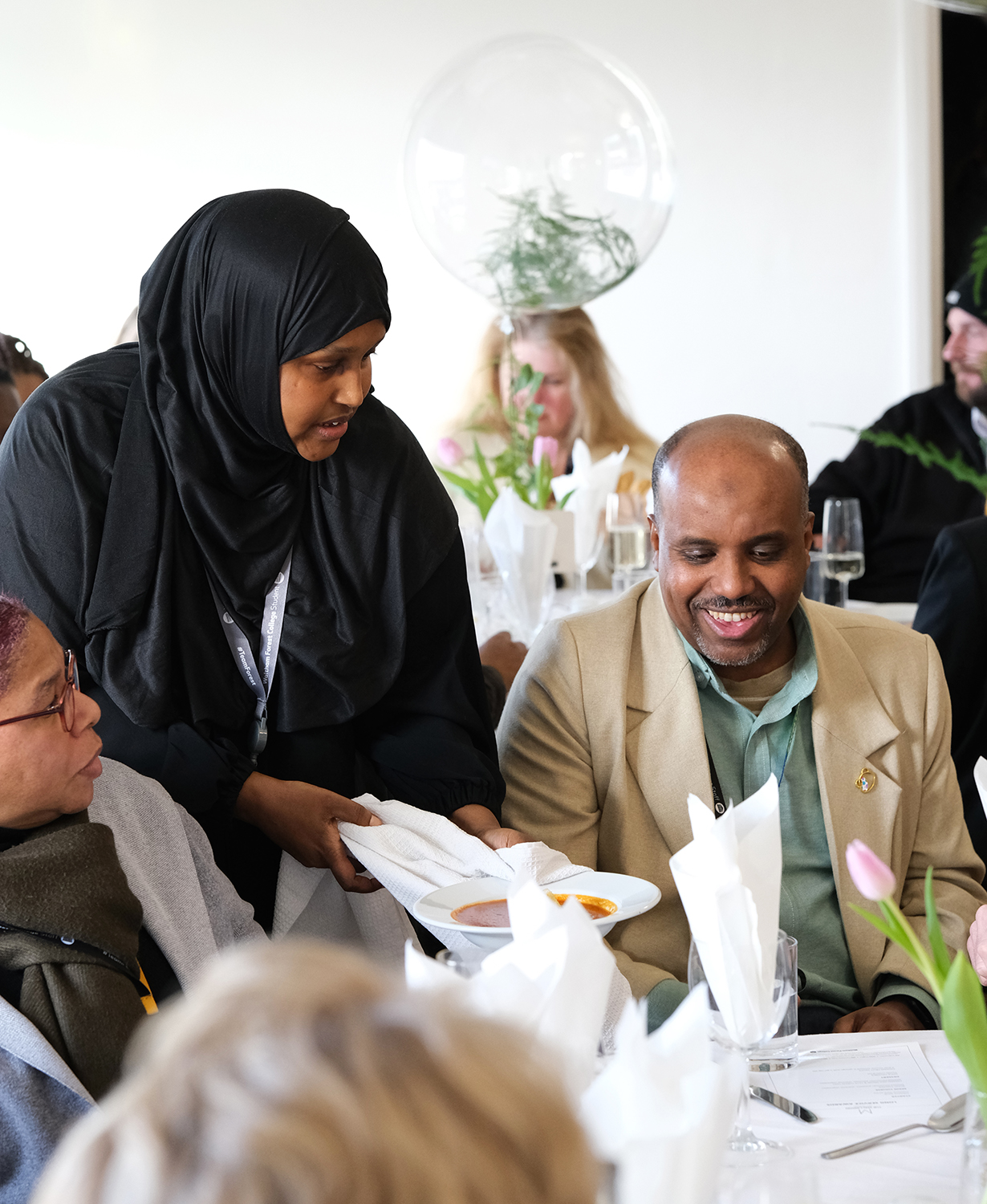 catering student serves staff